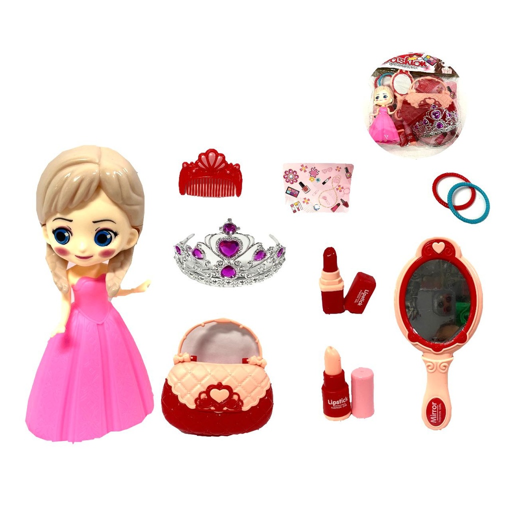 Set belleza niña fino con corona y muñeca 