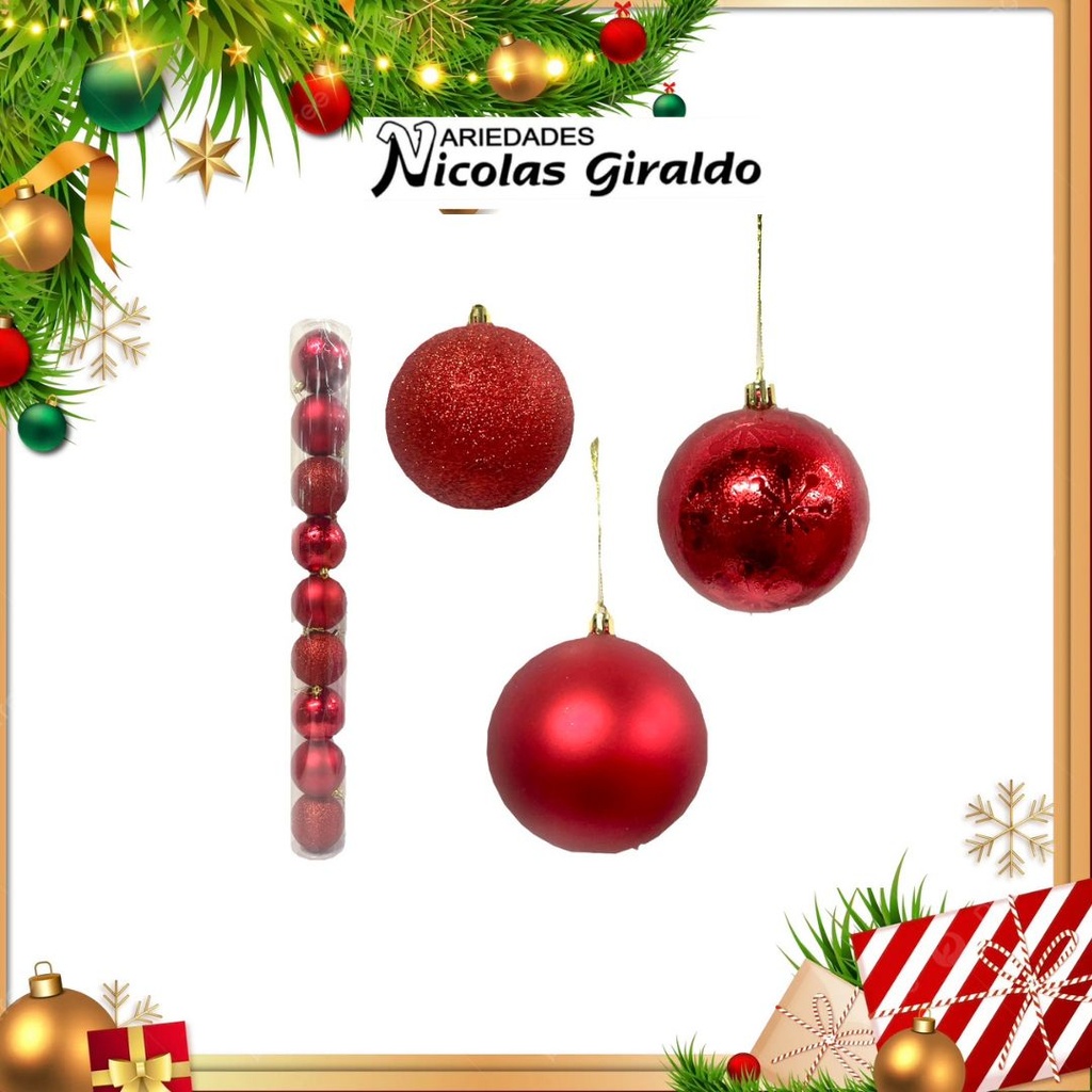 BOLA NAVIDEÑA 8 CM X9 ROJA 