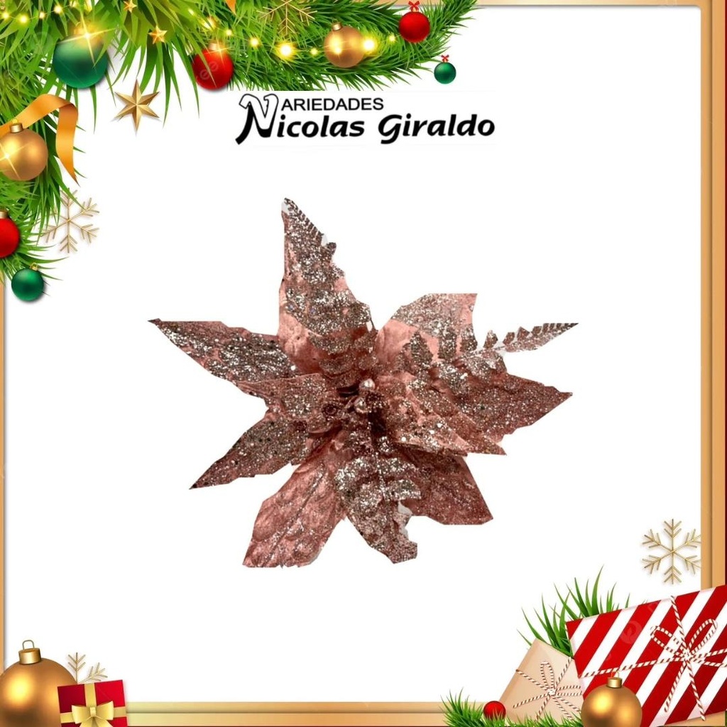 @FLOR NAVIDAD GRANDE PALO ROSA CON ESCARCHA 