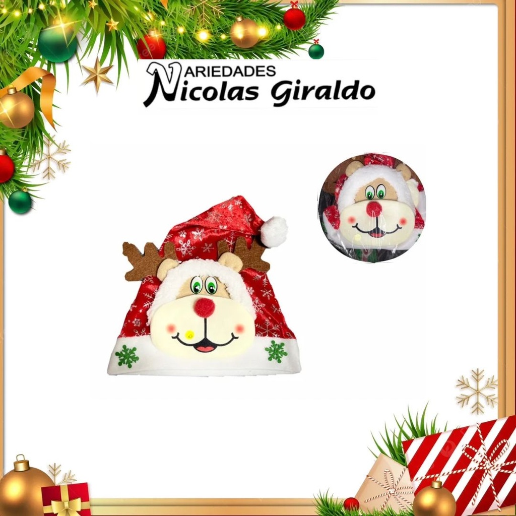 @GORRO NAVIDAD LUZ RENO  PQT X6