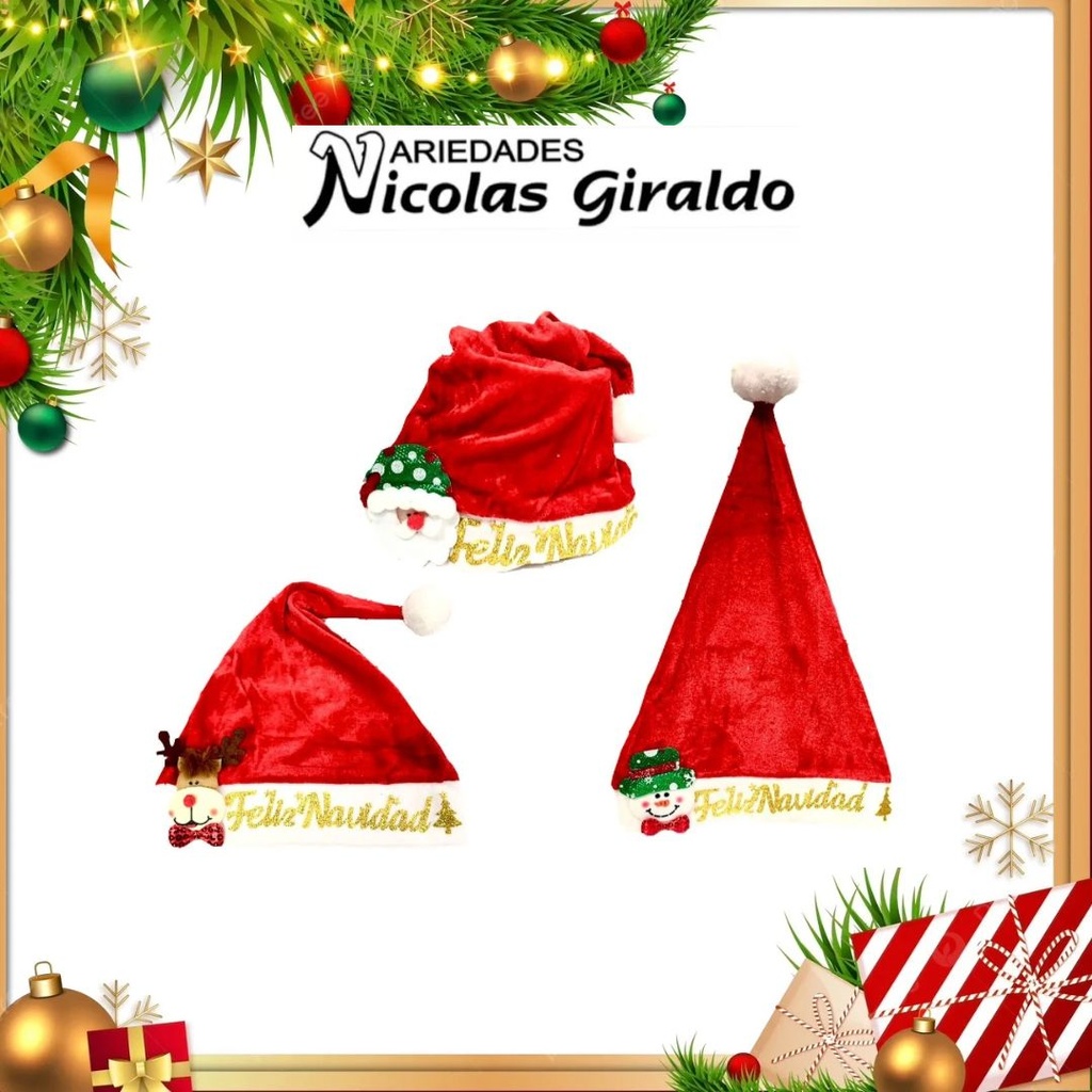 @GORRO NAVIDAD TERCIOPELO MIRELLADO  PQT X12