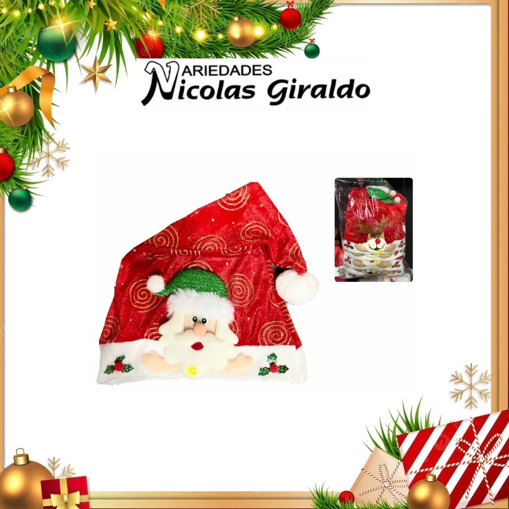 @GORRO NAVIDAD LUZ MANITOS CARA SURTIDA  PQT X12
