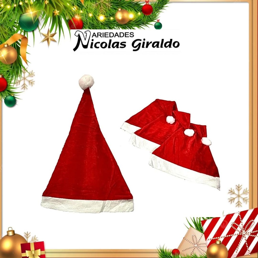 @GORRO NAVIDAD SENCILLO GAMUZA ROJO  pqt x12