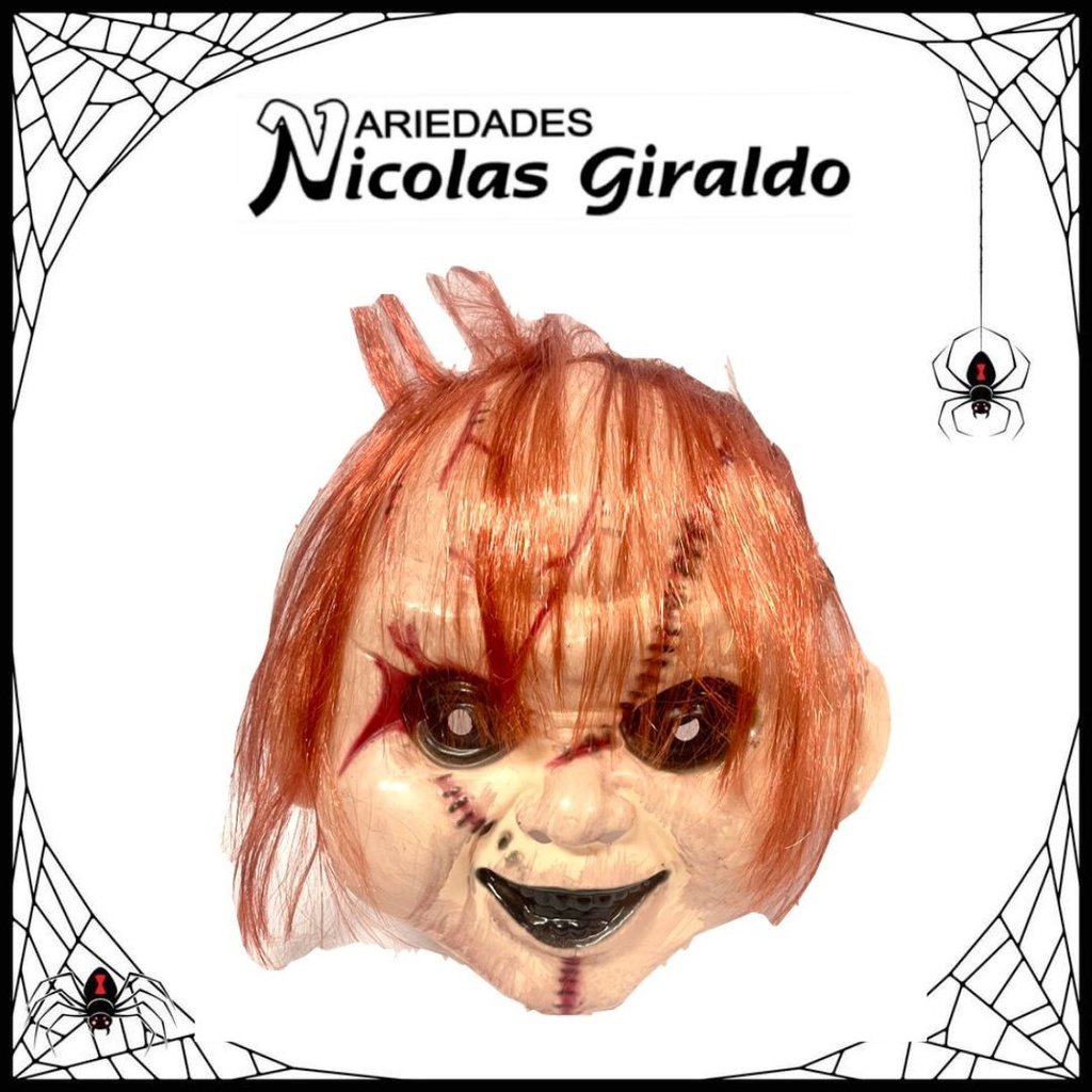 Mascara halloween muñeco diabolico con pelo