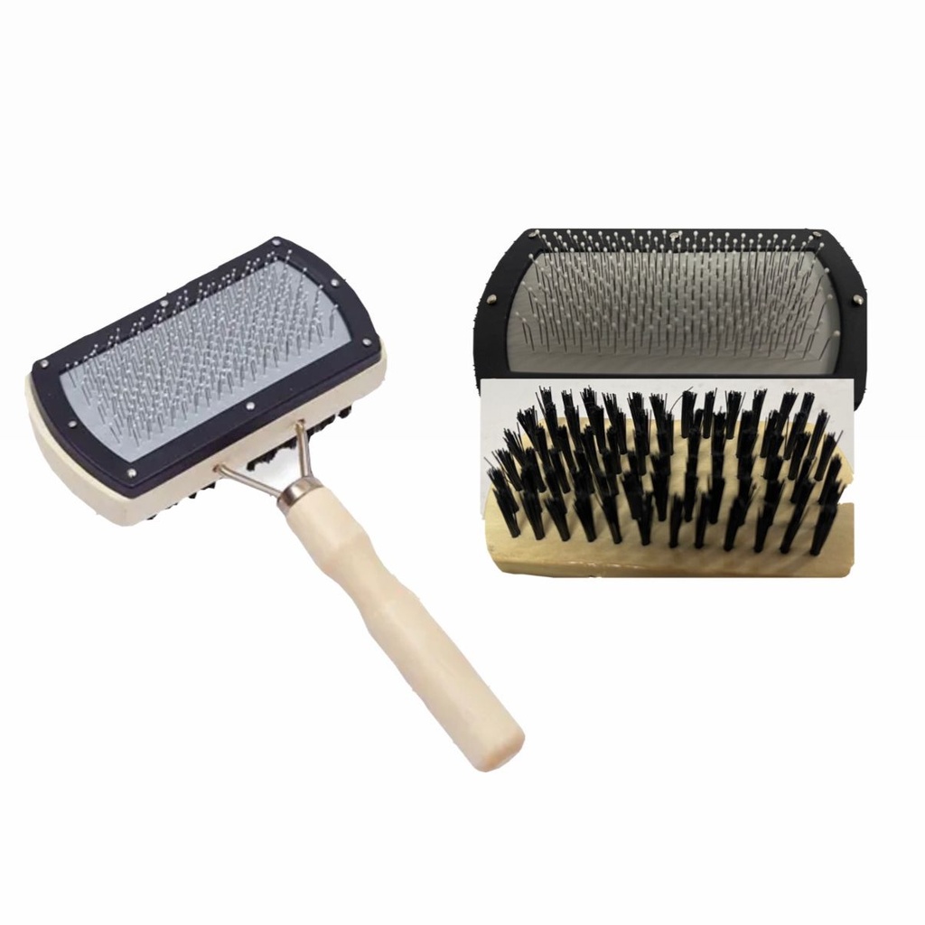 Cepillo mascota madera mediano doble  