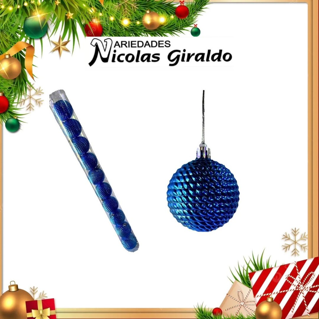 @BOLA NAVIDEÑA 6CM X10 AZUL GRABADA