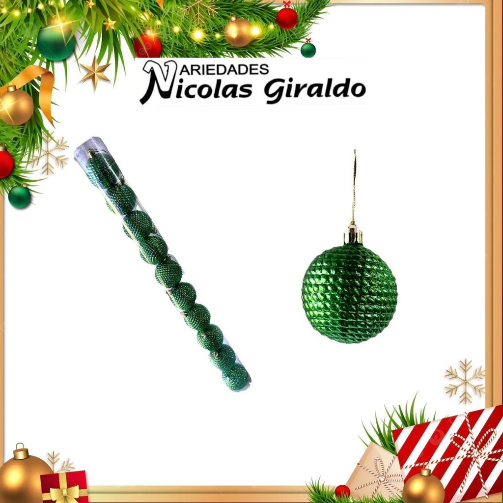 @BOLA NAVIDEÑA 6CM X10 VERDE GRABADA