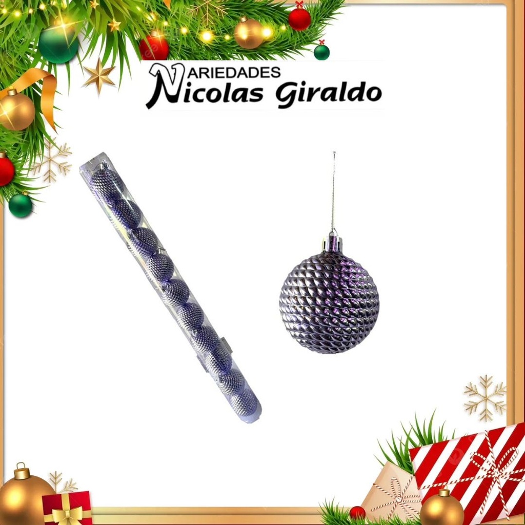 @BOLA NAVIDEÑA 6CM X10 LILA GRABADA