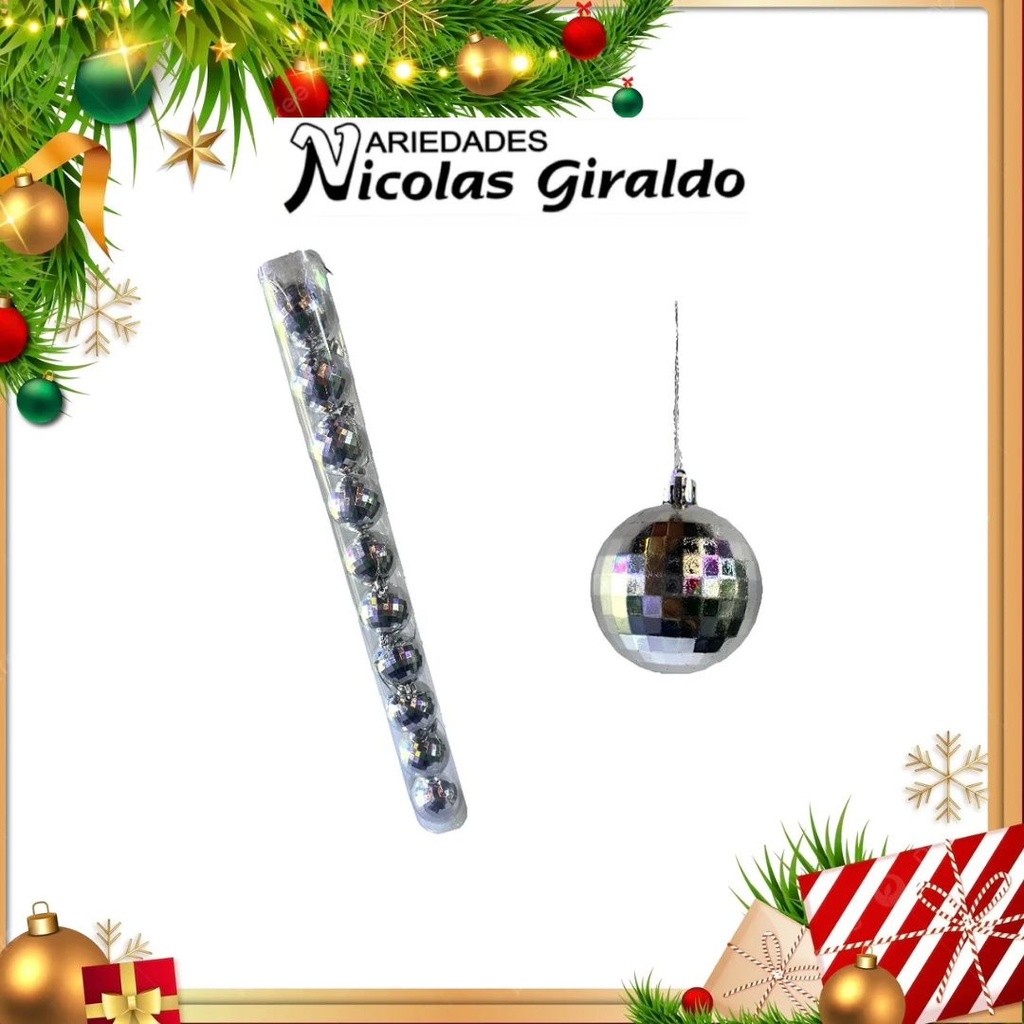 @BOLA NAVIDEÑA 6CM X10 PLATA ESPEJO 