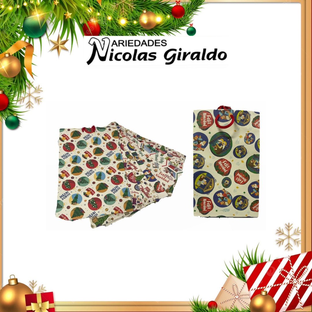 @BOLSA NAVIDEÑA NATURAL GRANDE PQT X12  