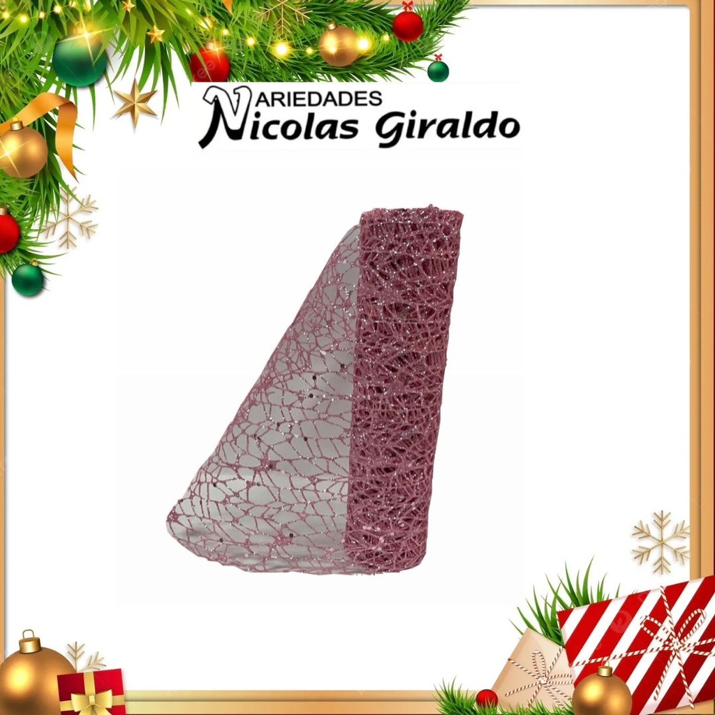 MALLA DECORATIVA 26CM 3 YARDAS NIDO PAJARO ROSADA