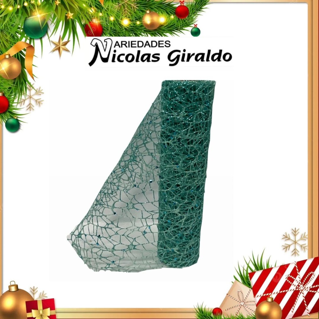 MALLA DECORATIVA 26CM 3 YARDAS NIDO PAJARO VERDE AGUA
