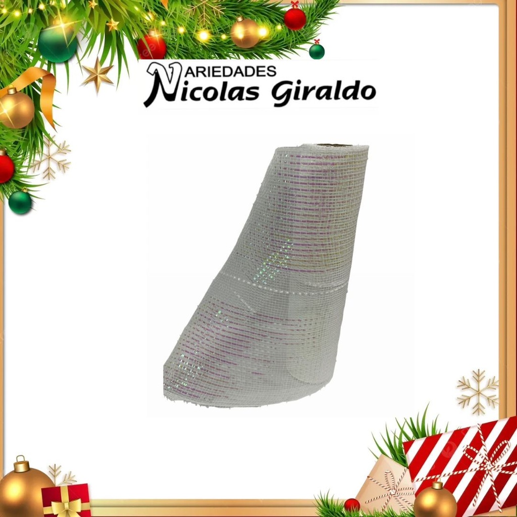 MALLA DECORATIVA 26CM 5 YARDAS BLANCA CON ROSADO