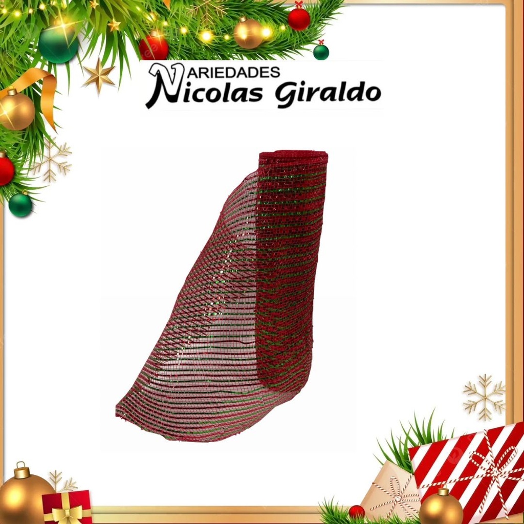 MALLA DECORATIVA 26CM 5 YARDAS ROJA CON VERDE