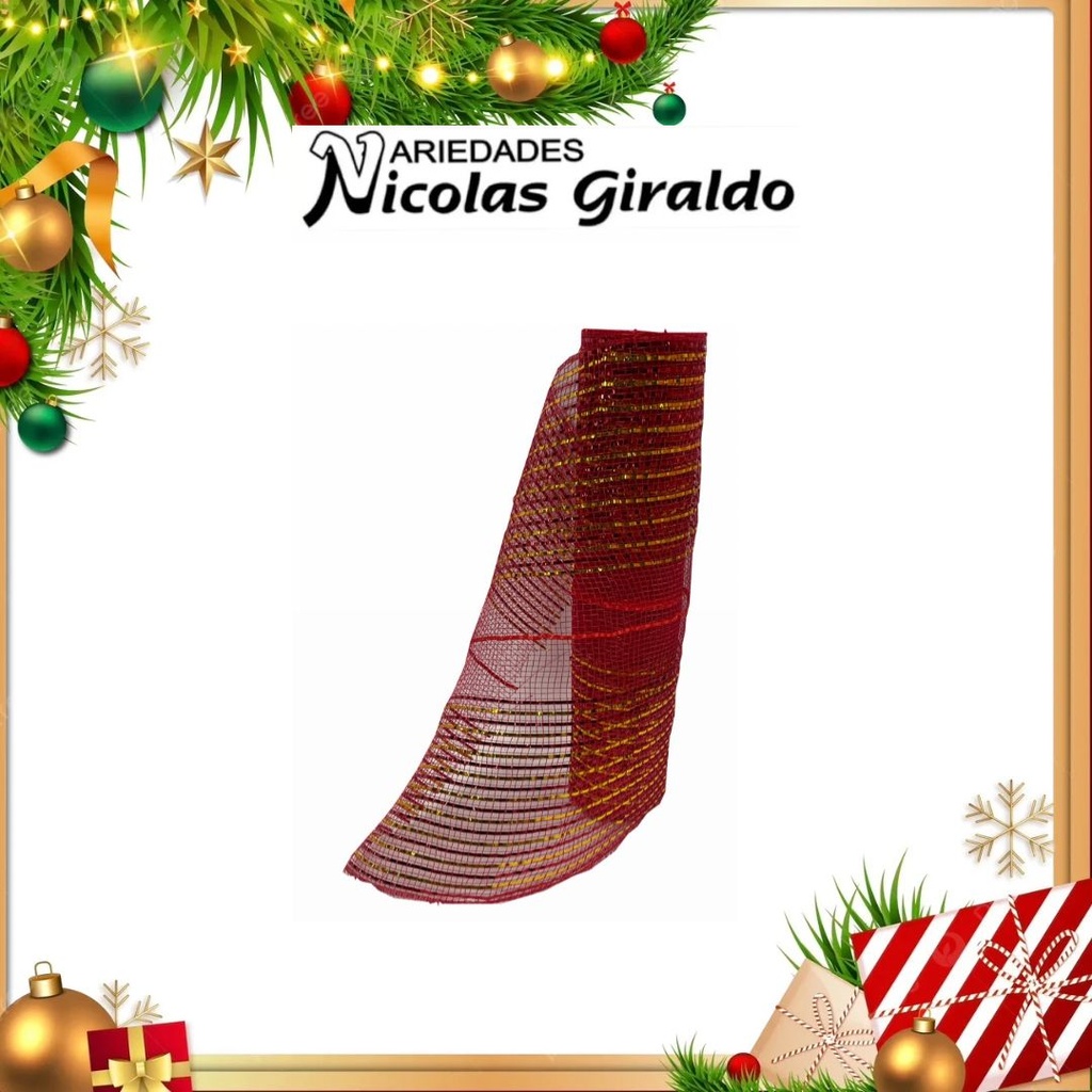 MALLA DECORATIVA 26CM 5 YARDAS ROJA CON DORADO
