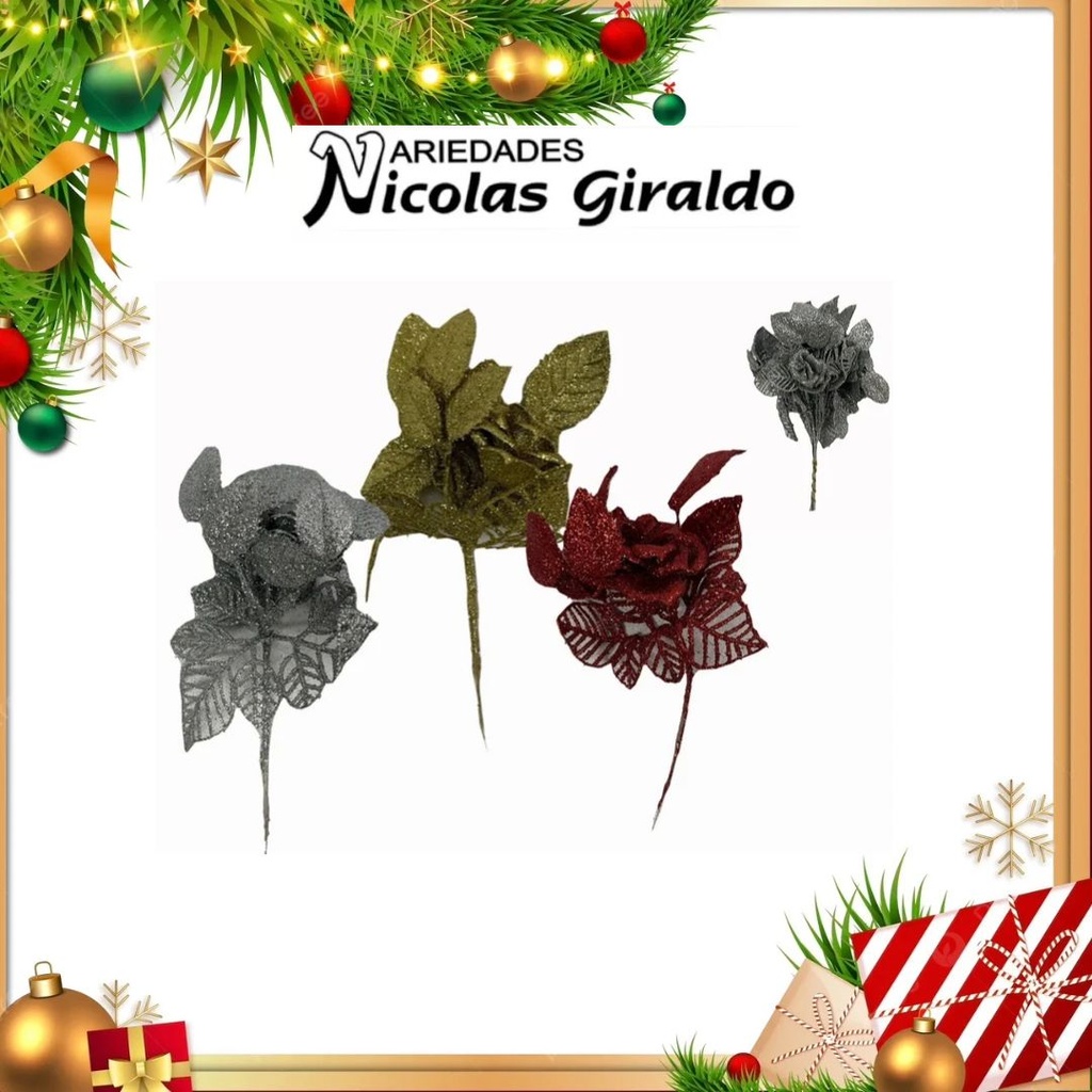 @FLOR NAVIDEÑA MIRELLADA PQT X10  