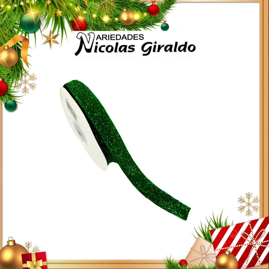 @CINTA DECORATIVA NAVIDEÑA TELA VERDE 10 YARDAS  