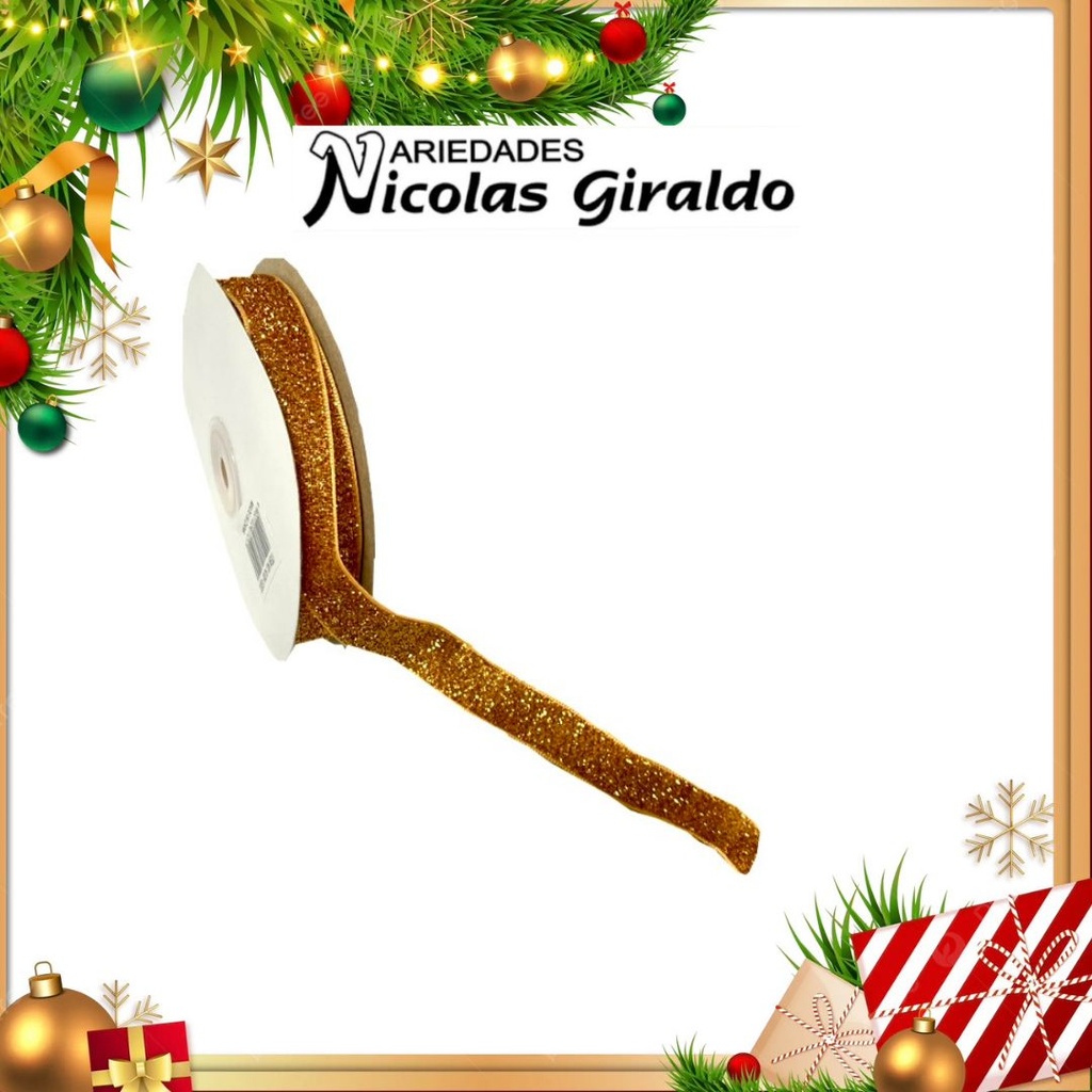 @CINTA DECORATIVA NAVIDEÑA TELA OCRE 10 YARDAS   