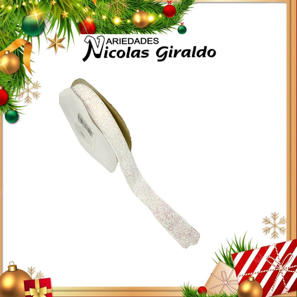 @CINTA DECORATIVA NAVIDEÑA TELA BLANCA MIRELLADA 10 YARDAS 