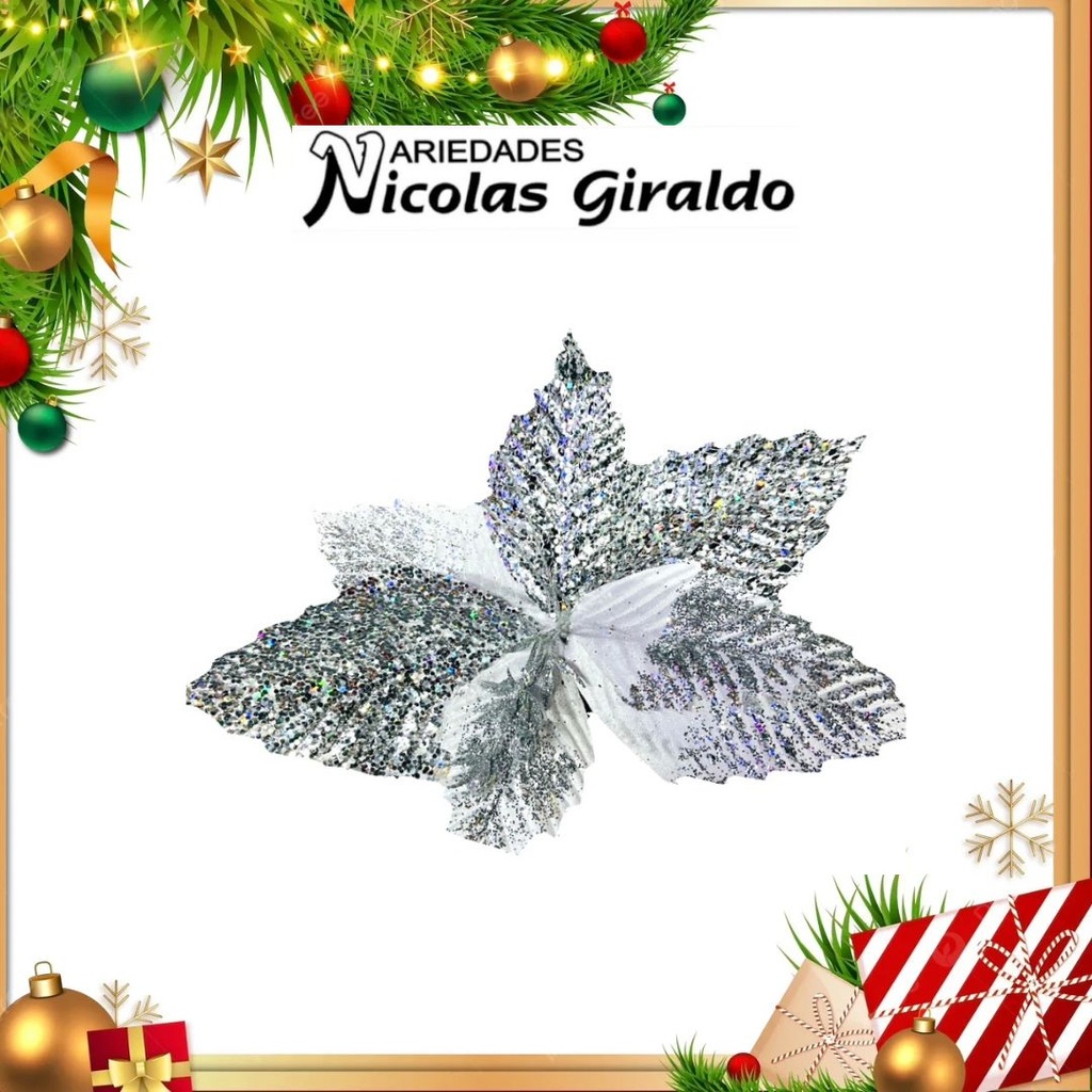 @FLOR NAVIDAD PLATEADA GRANDE  
