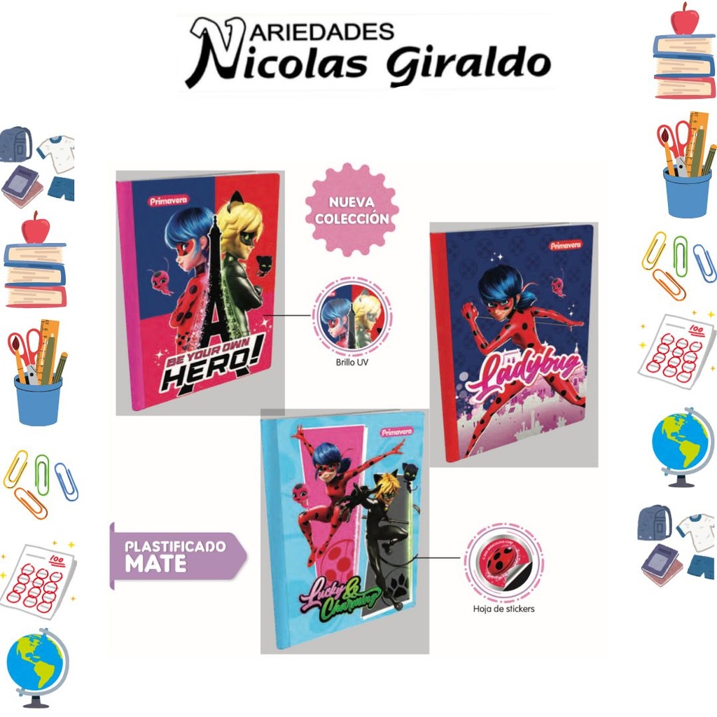 Cuaderno cosido primavera 100H cuadro ladybug