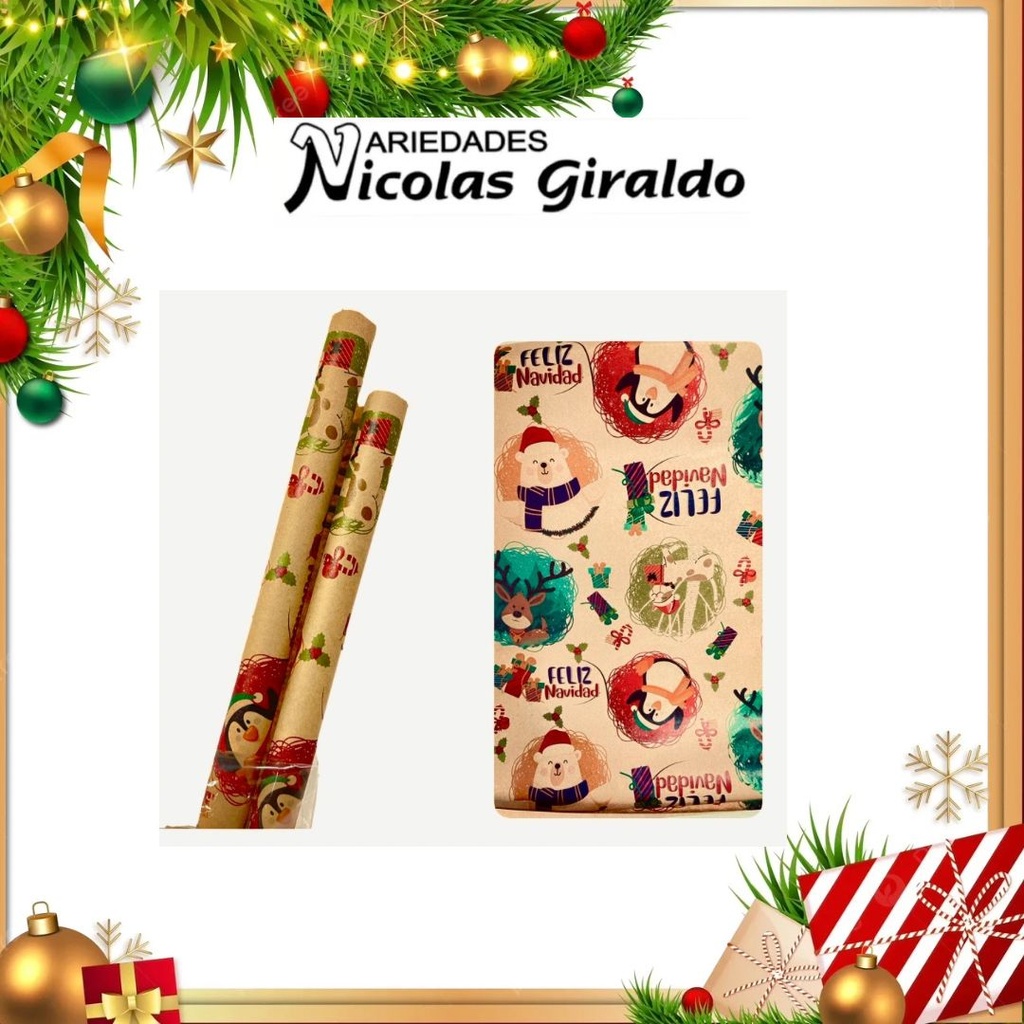 PAPEL REGALO KRAFT NAVIDEÑO X2 