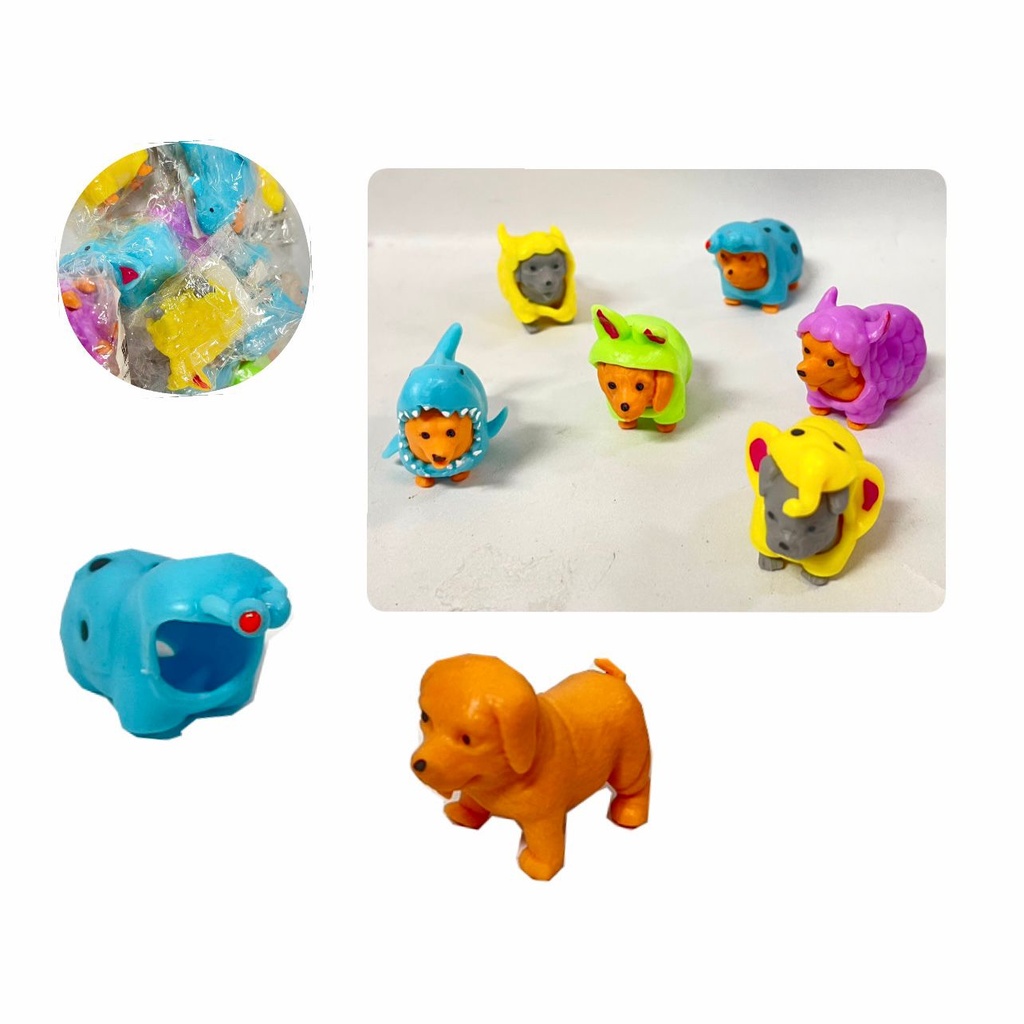 Figura perros mini en goma con disfraz pqt x12