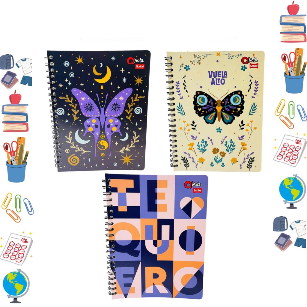 Cuaderno Qnota argollado grande economico raya femenino 