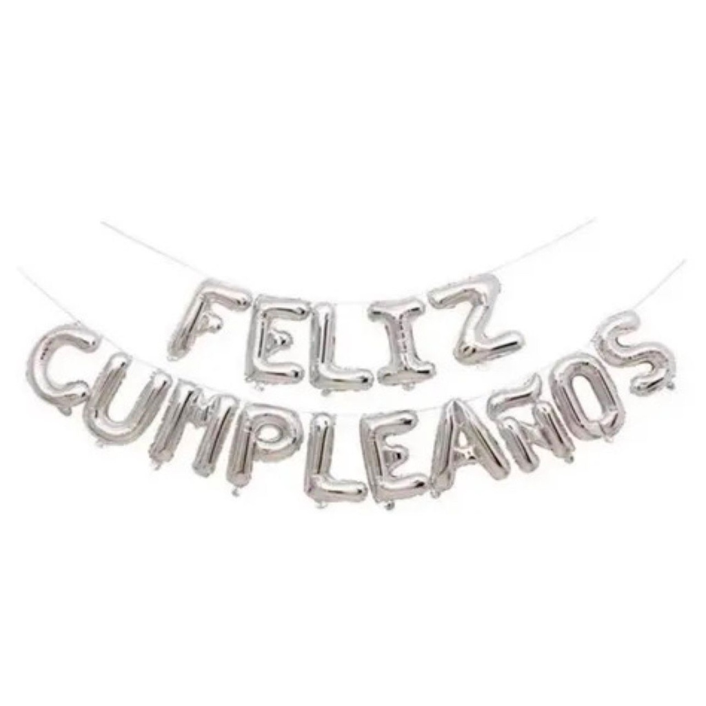Inflable "feliz cumpleaños" letra plata  