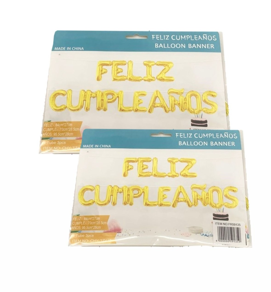Inflable "feliz cumpleaños" letra dorado  