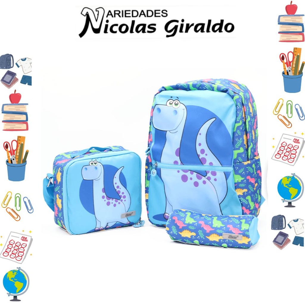 Set bolso lonchera y cartuchera estampado de dinosaurio   