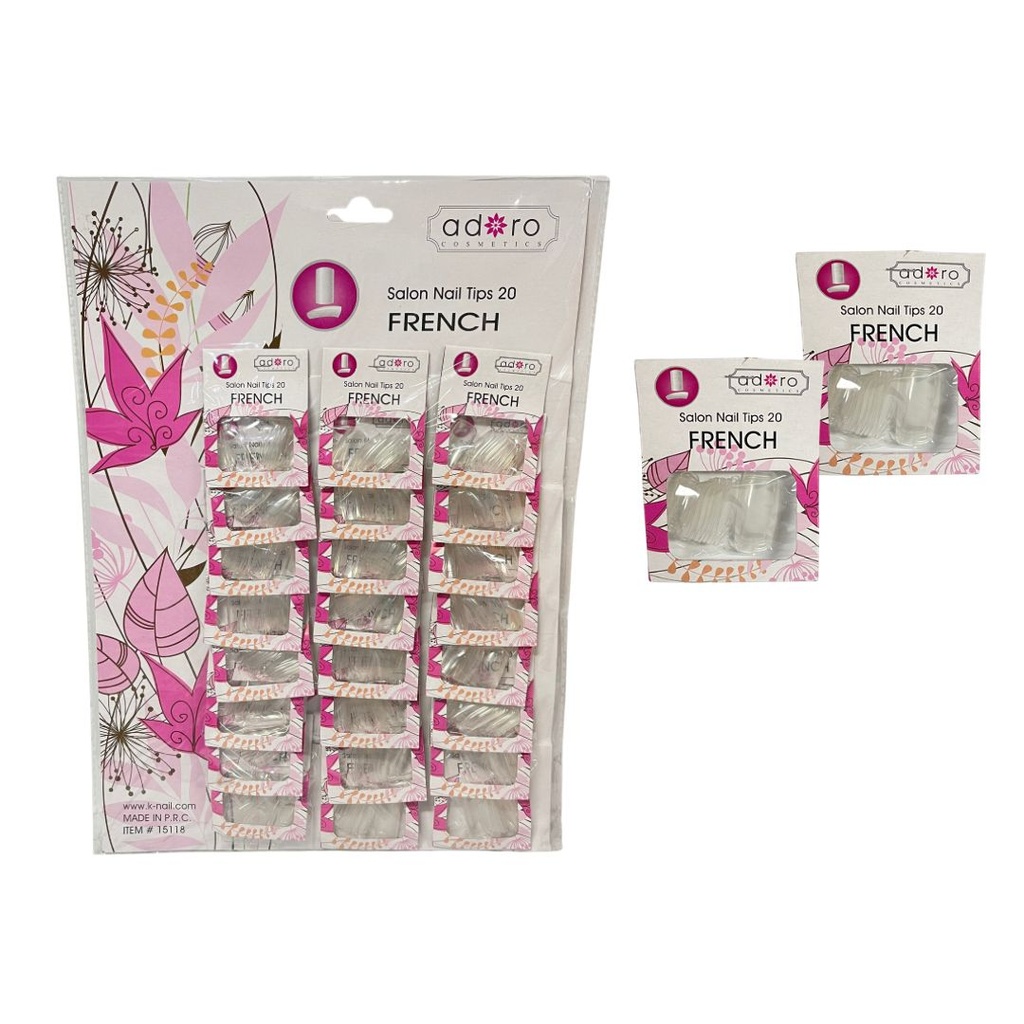 Uñas adoro FRENCH transparente x24 carton rosado  