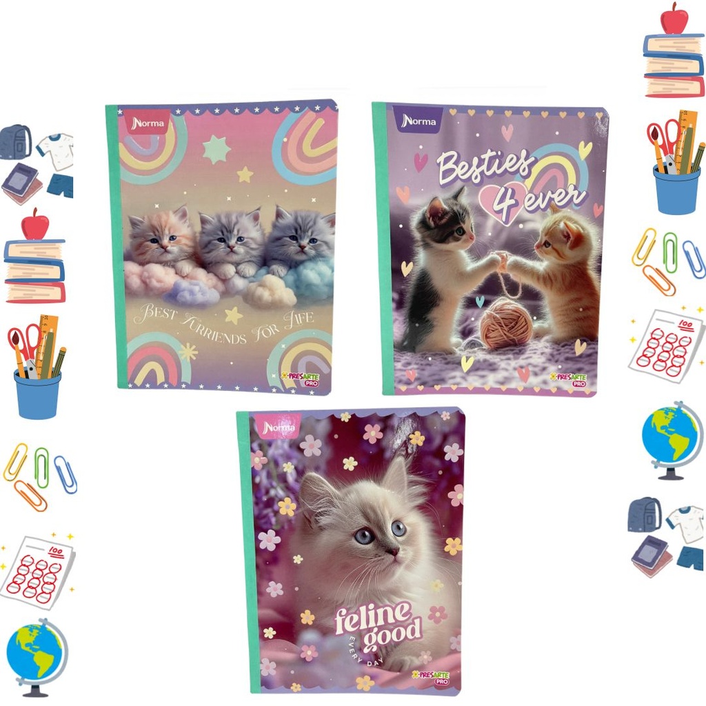 Cuaderno xpresarte cosido licencia 100H cuadros cats (gatos) 