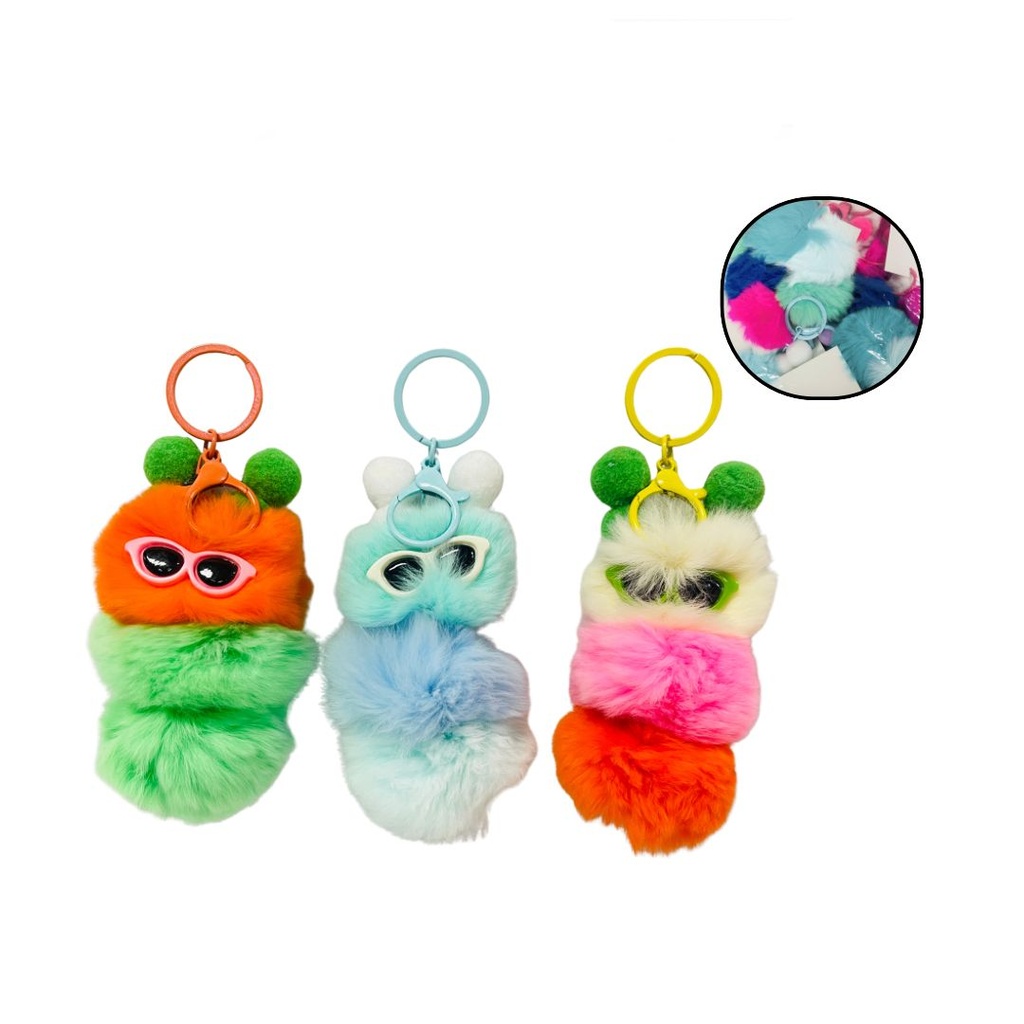Llavero grande fino peludo con gafas pqt X12   