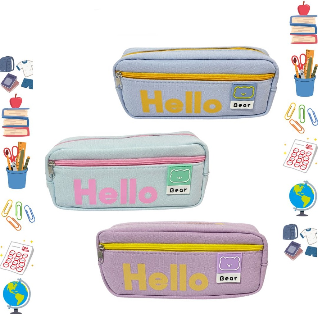 Cartuchera fina hello 2 cierre pastel