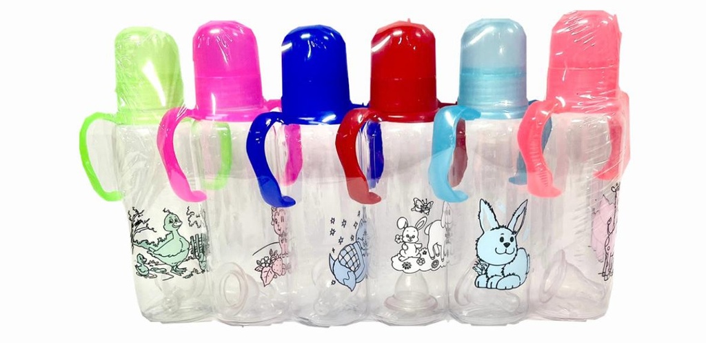 Tetero asa grande 8oz traslucido paquete x6  