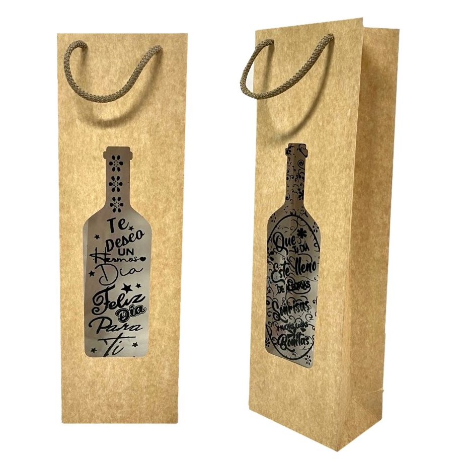 Bolsa regalo cariñito vino 41.5x13 ventana mensaje PQT X6