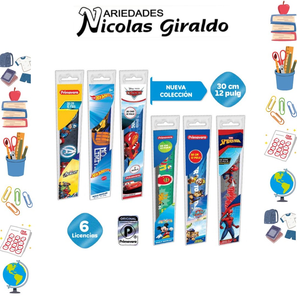 Regla primavera personajes niño 30cm  PQT X12