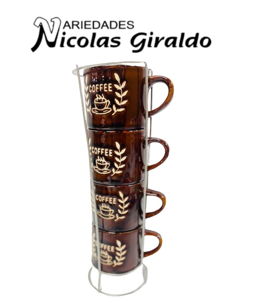 Pocillo tintero x4 con base estampado cafe pequeño 