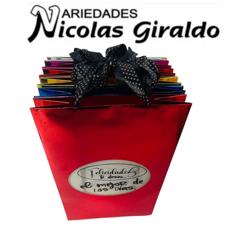 Bolsa regalo cariñito grande metalizada estampada PQT X6  