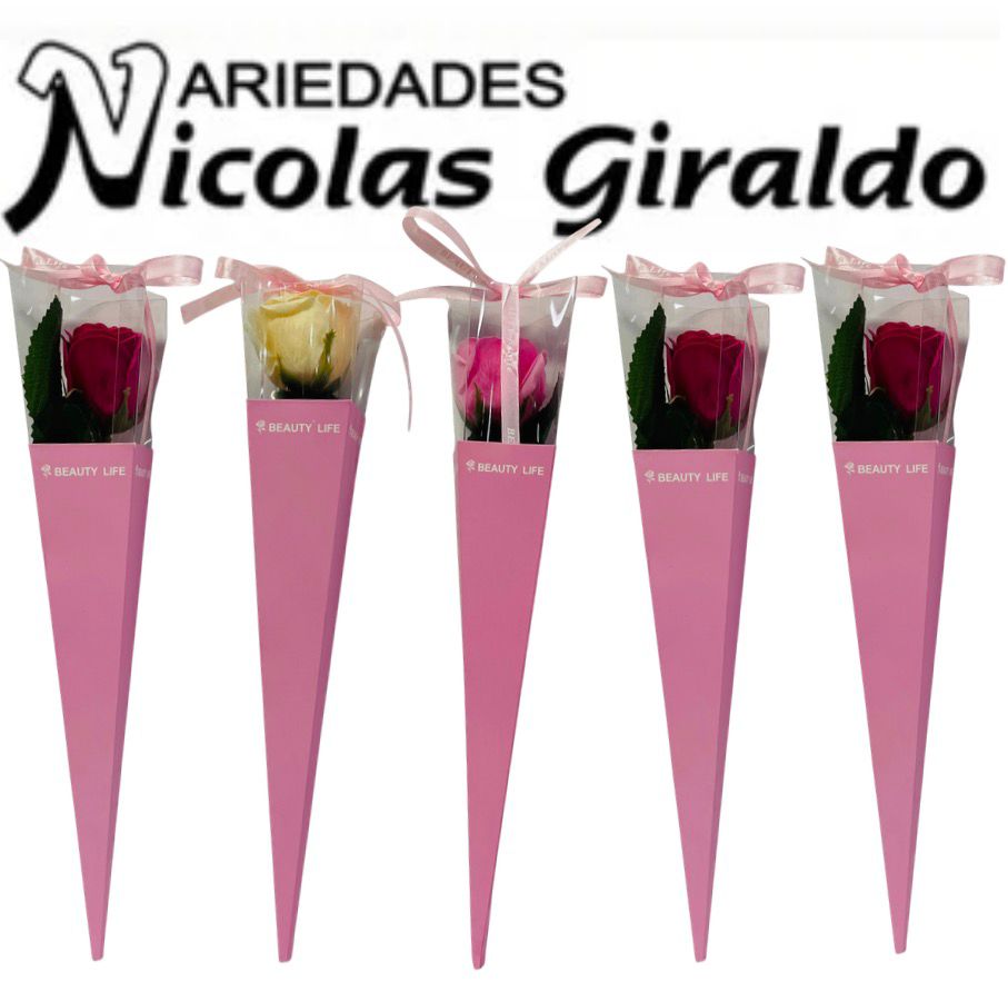 Flor rosa x1 en acetato grande pqt x6