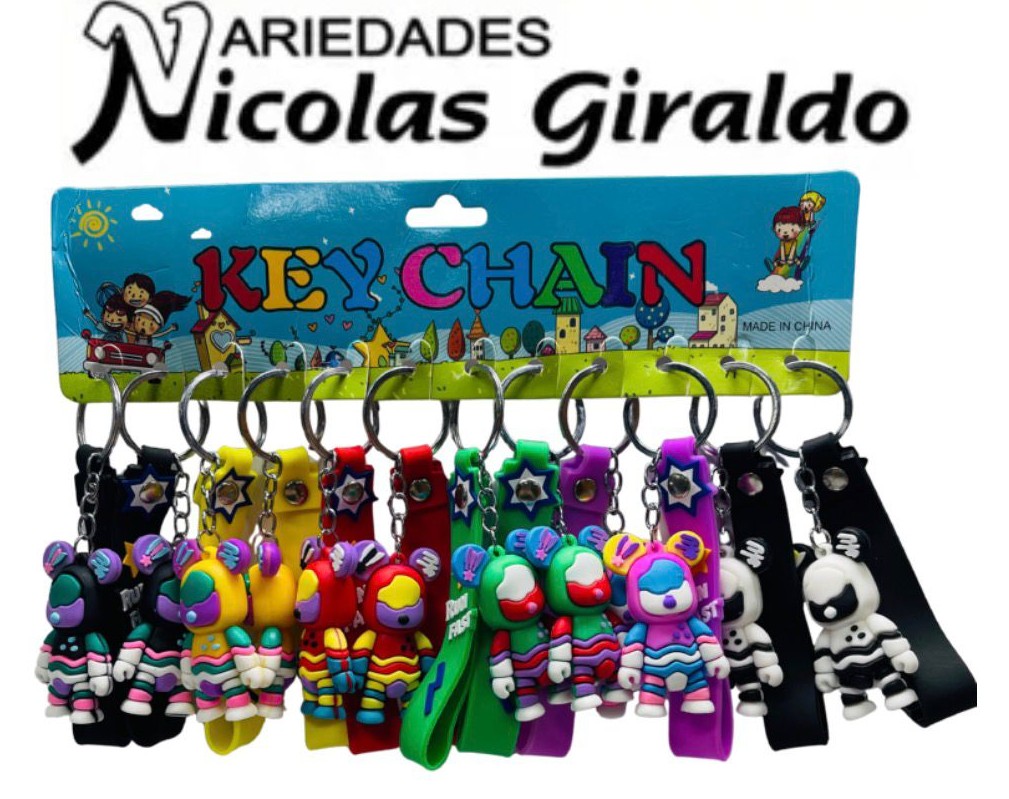 Llavero caucho fino oso correa ancha pqt X12 