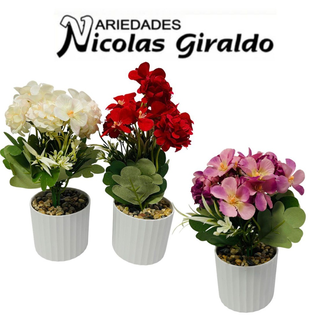 Matera blanca flor artificial rosa  