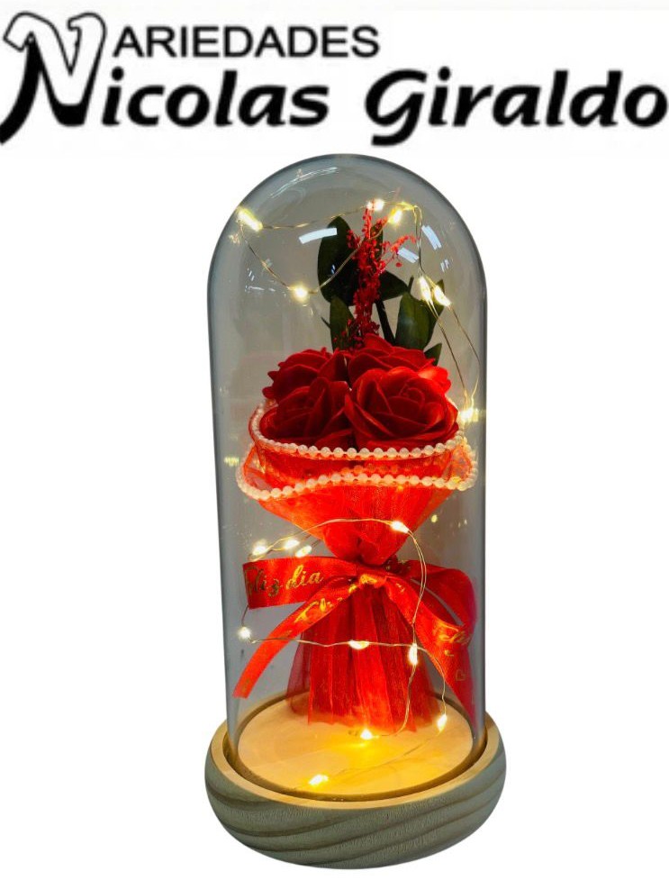 Urna decorativa rosa luz grande base madera