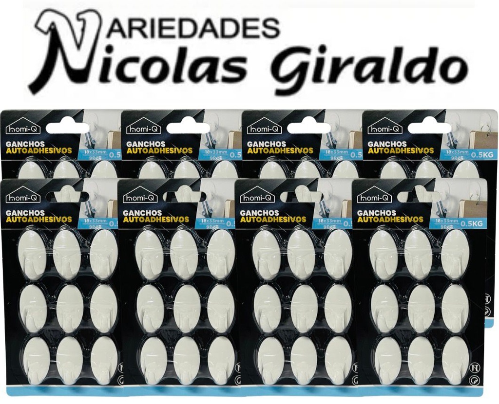 Gancho adhesivo homi-q carton ovalado x9 PQT X12