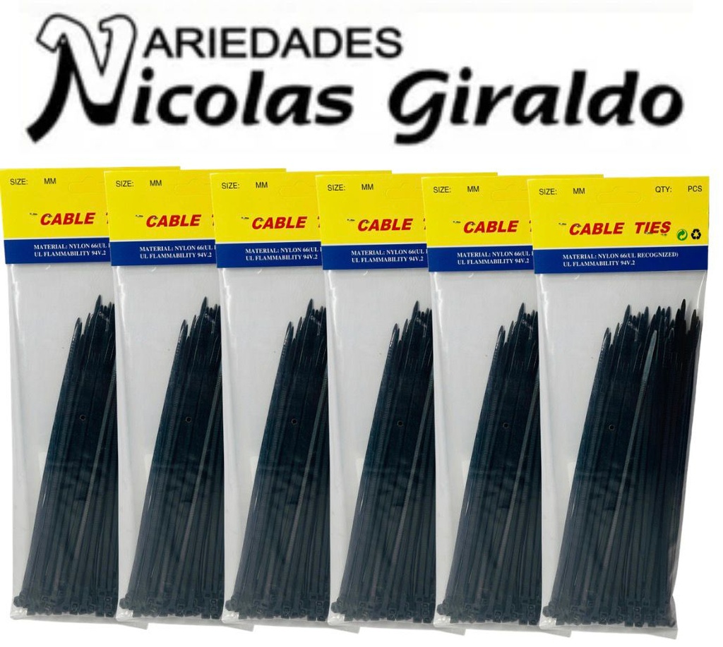 Amarra mediana negra 20cm  PQT X12