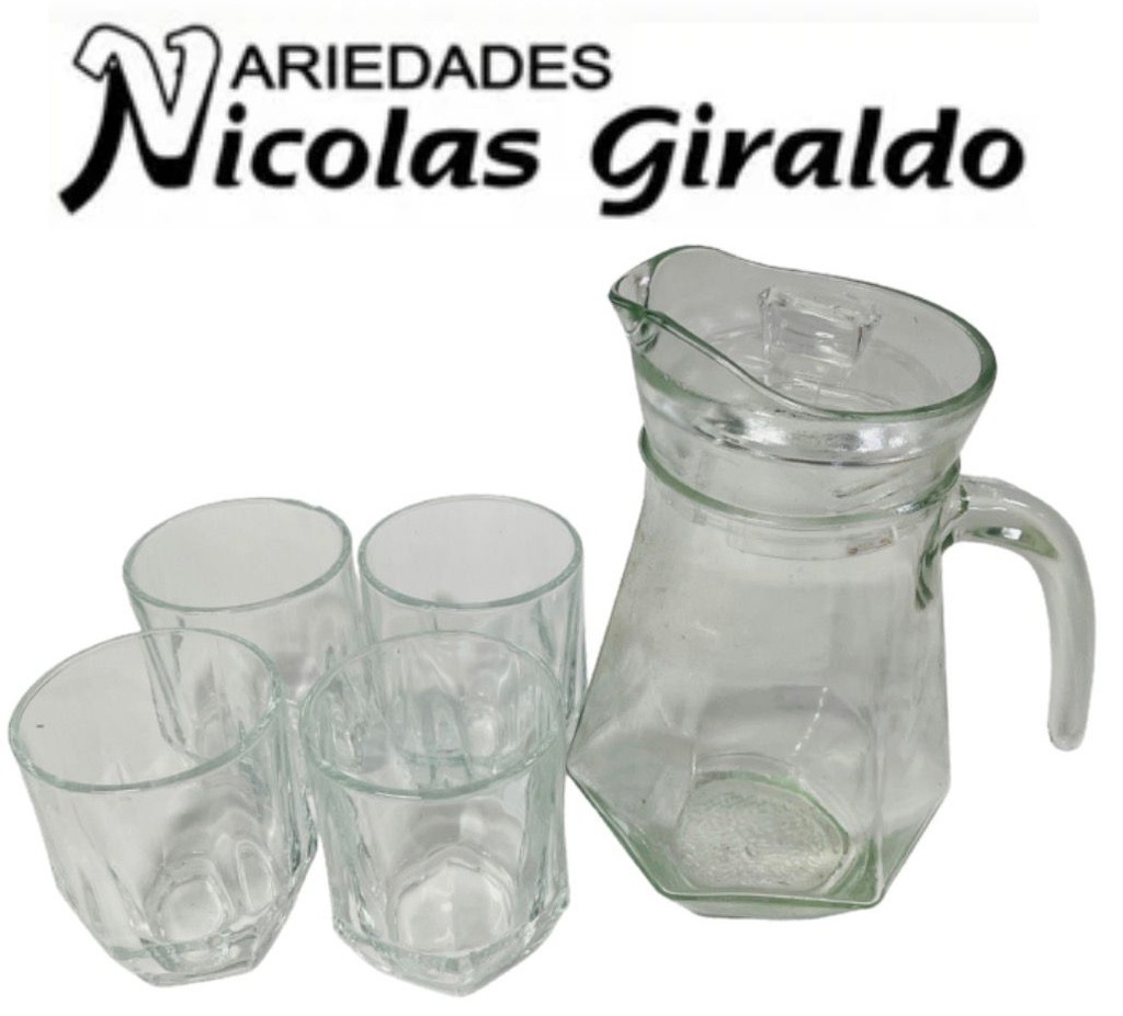 Jarra vidrio con 4 vasos 
