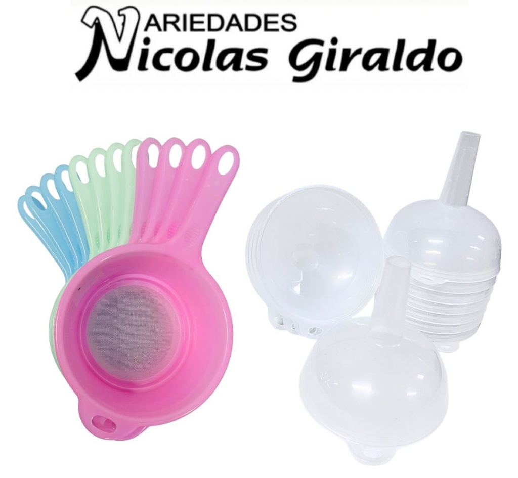 Colador plastico mediano con embudo pqt x12