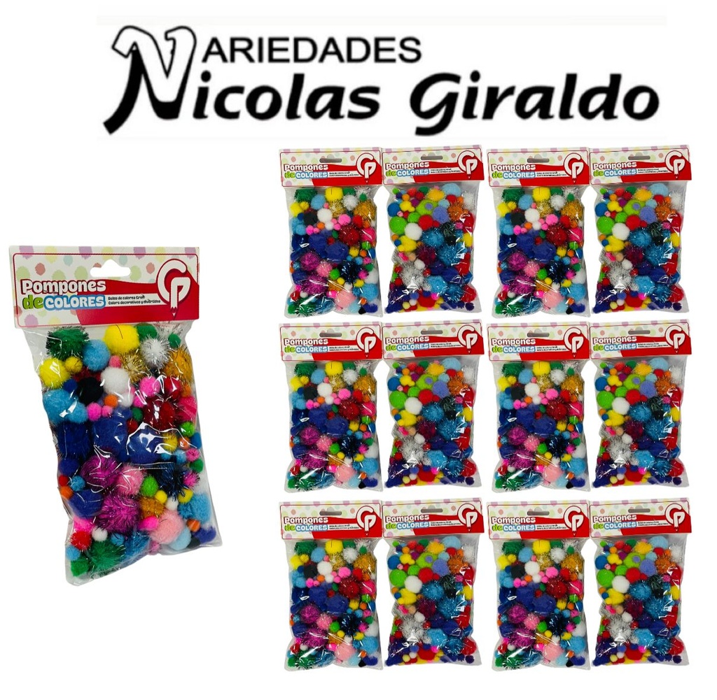 Pompones de colores x100 pqt x12