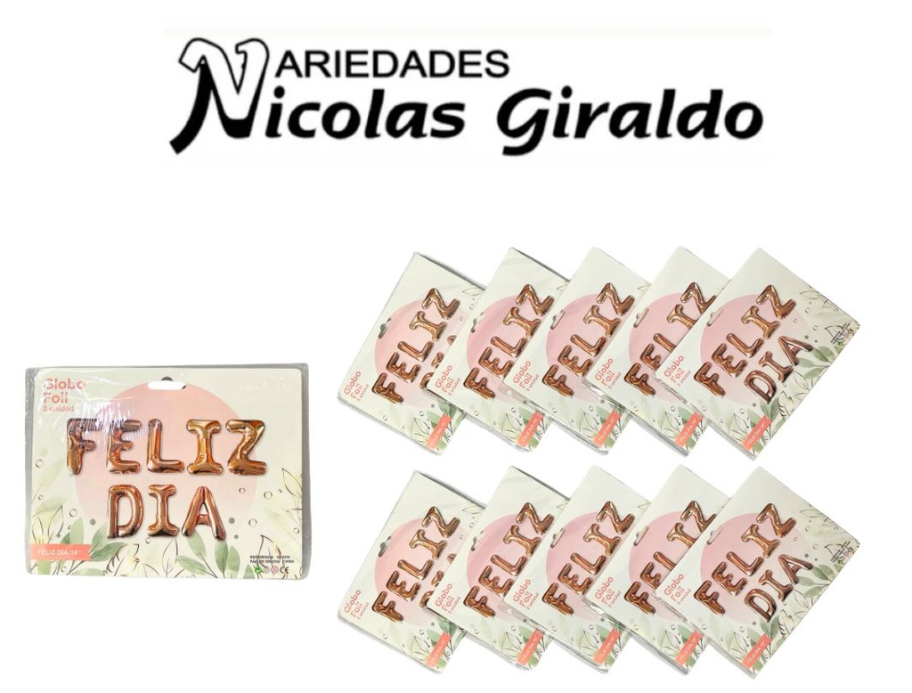 Inflable feliz dia oro rosa letra PQT X10